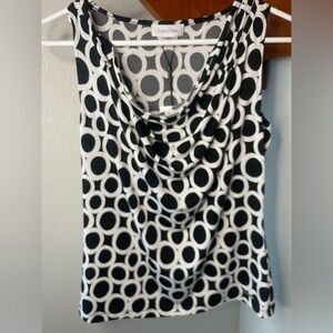 CALVIN KLEIN Women’s Black White Circles Cowl Neck Sleeveless Dressy Blouse